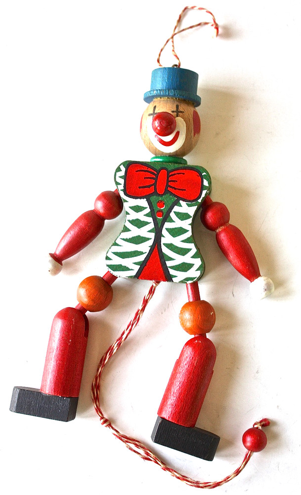 Vintage Circus Clown Wood Jumping Jack Pull String Toy CE