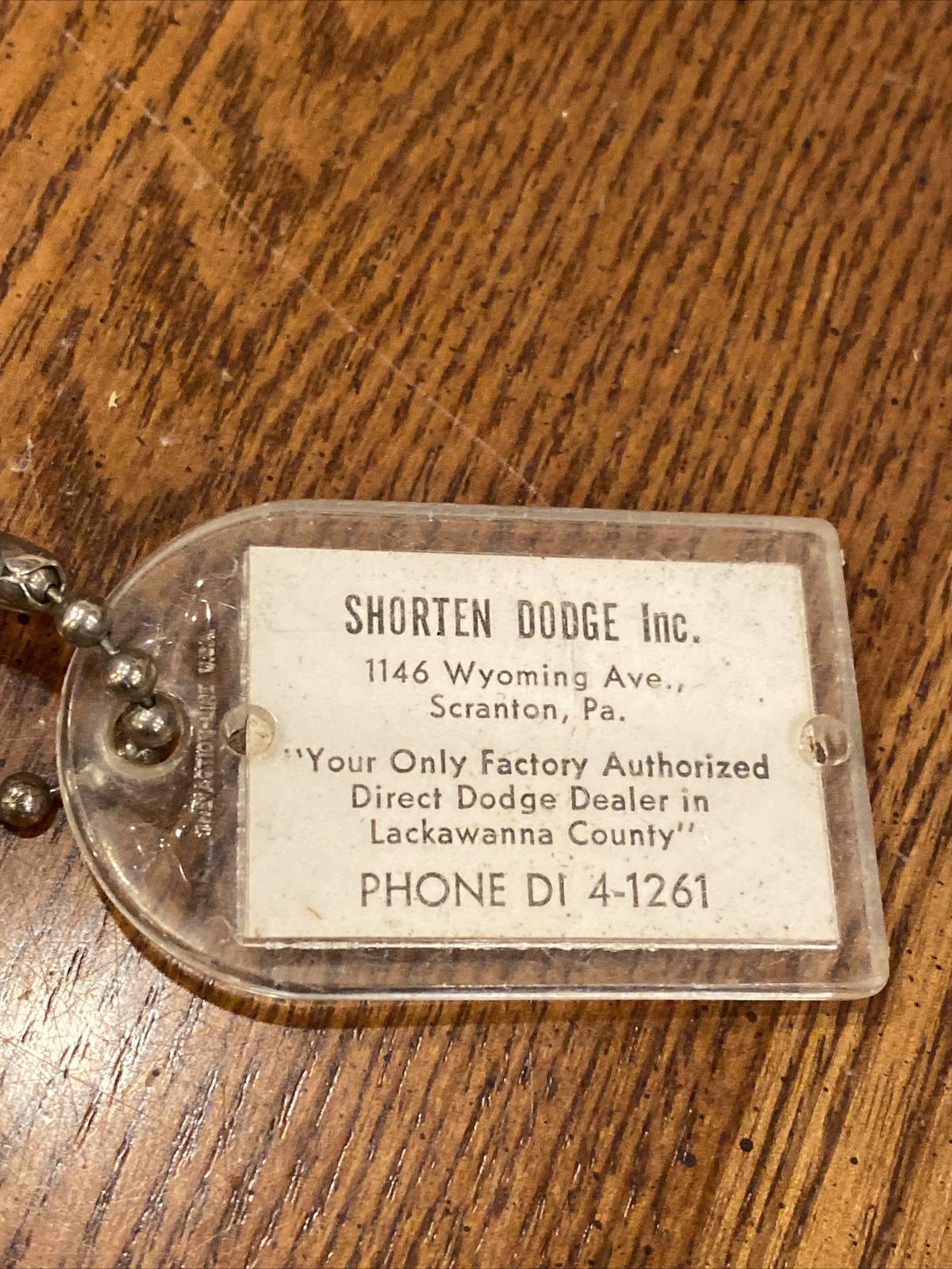 Vtg 1960’s SHORTEN DODGE DEALER SCRANTON PA GOOD LUCK ACTION LINE USA KEYCHAIN