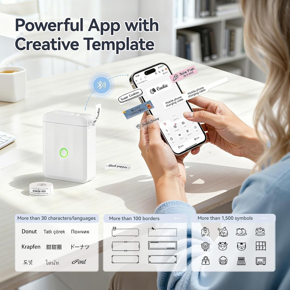 D110 Mini Label Maker: 203 DPI Bluetooth Thermal Printer for Effortless Labeling