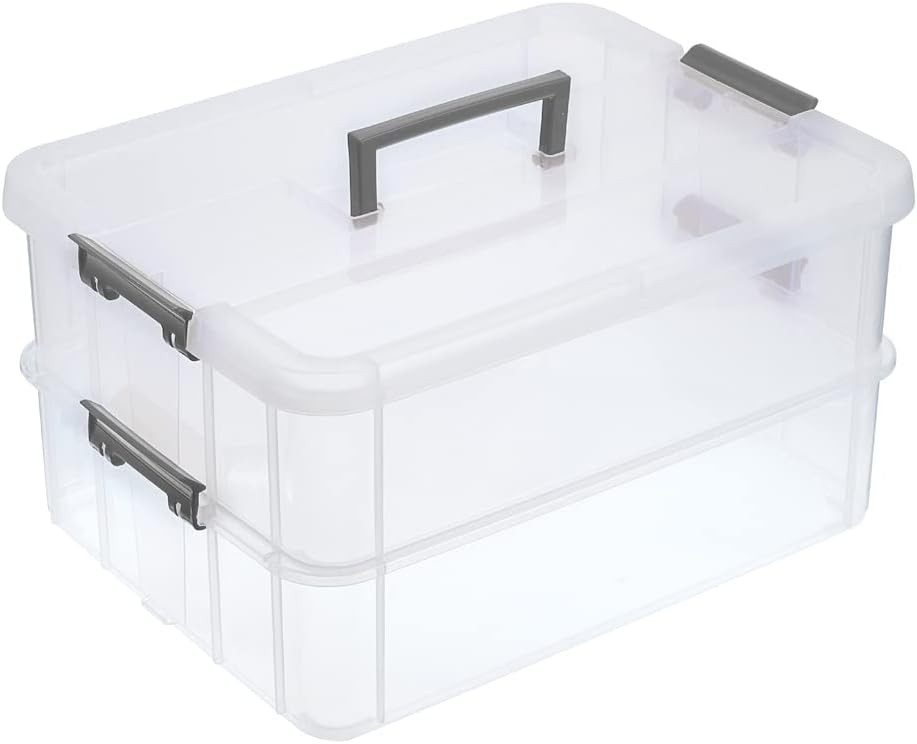2 Layer Stack & Carry Box Plastic Multipurpose Portable Storage Container Box