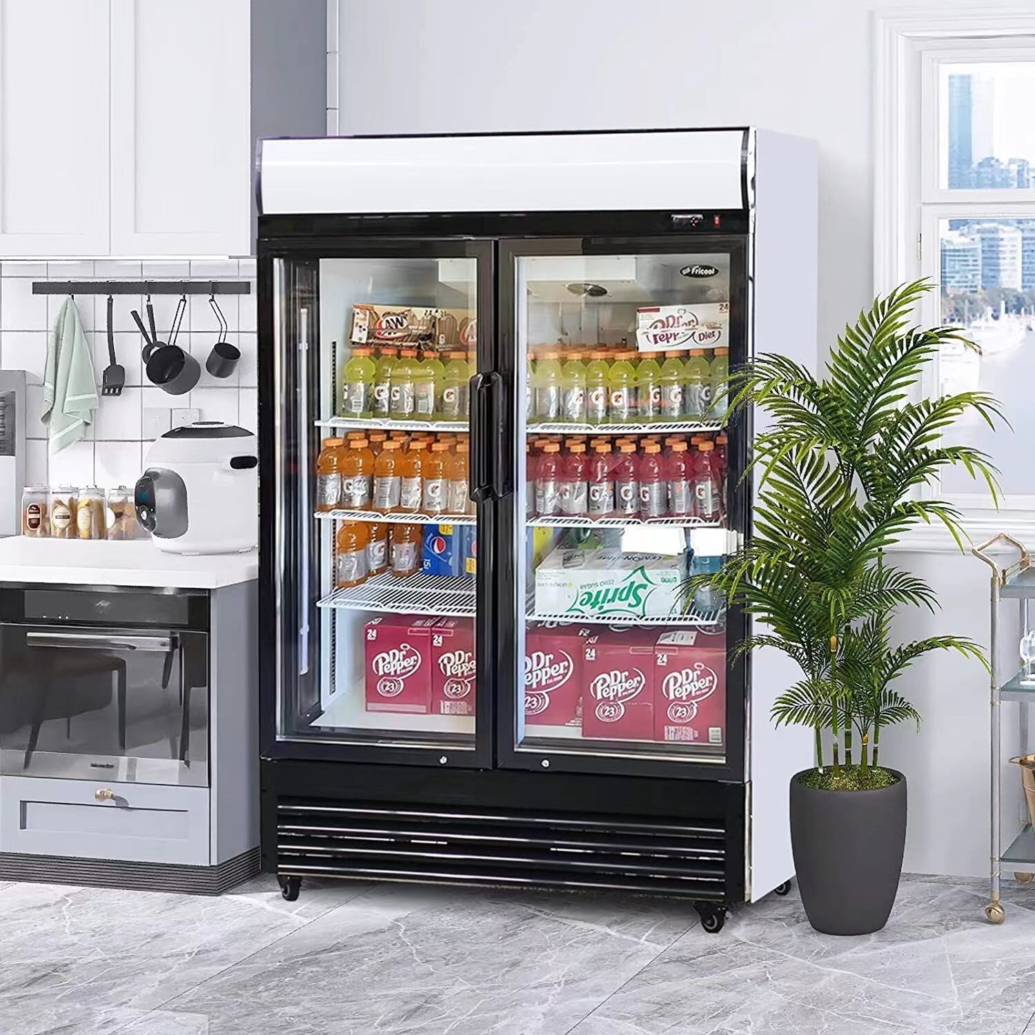 Fricool 2-Glass Door Merchandiser Refrigerator Beverage Cooler  NEW