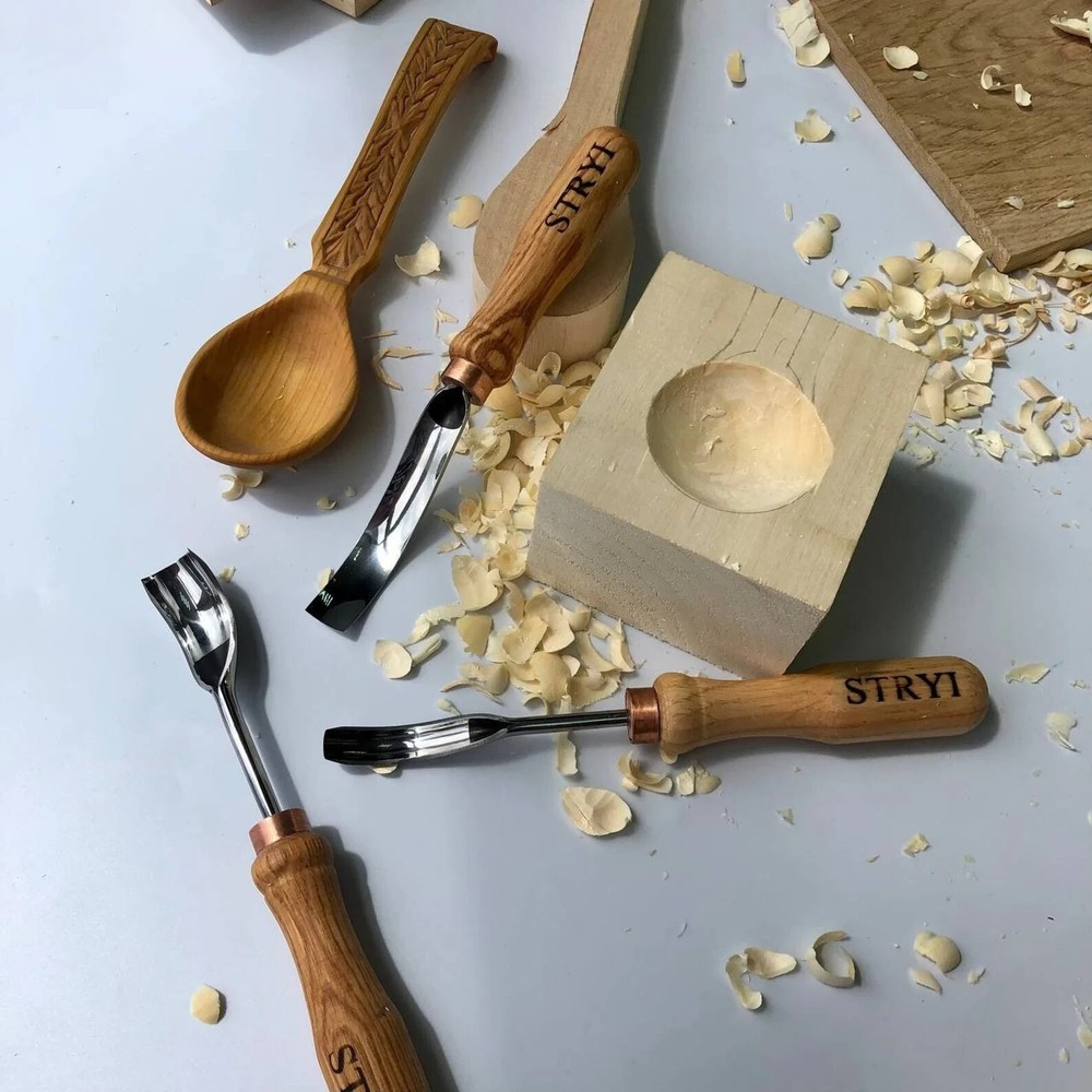 Spoon carving kit, Bowl and kuksa carving kit, Gift for husband, Gouges set