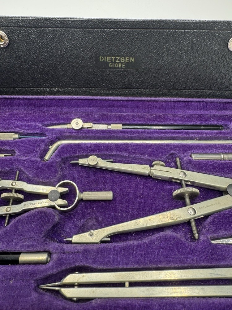 Vintage Dietzgen Drafting Compass Set Complete w/ Case Engineering Drawing USA