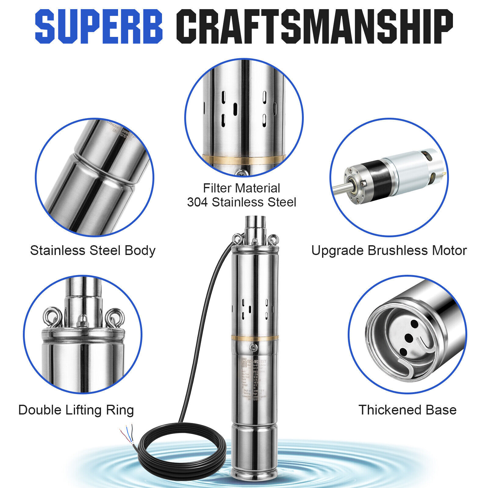 3" DC 24V Solar Water Pump Deep Well Pump Submersible Bore MPPT Controller Kit