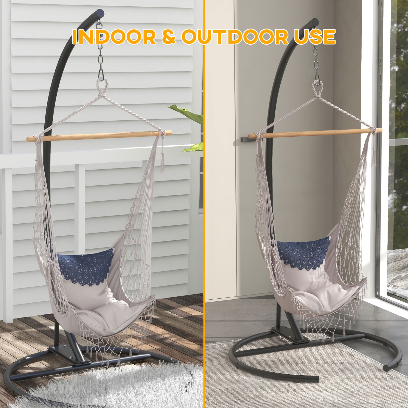 Outsunny Hanging Hammock Chair Stand, Hanging Stand, Black