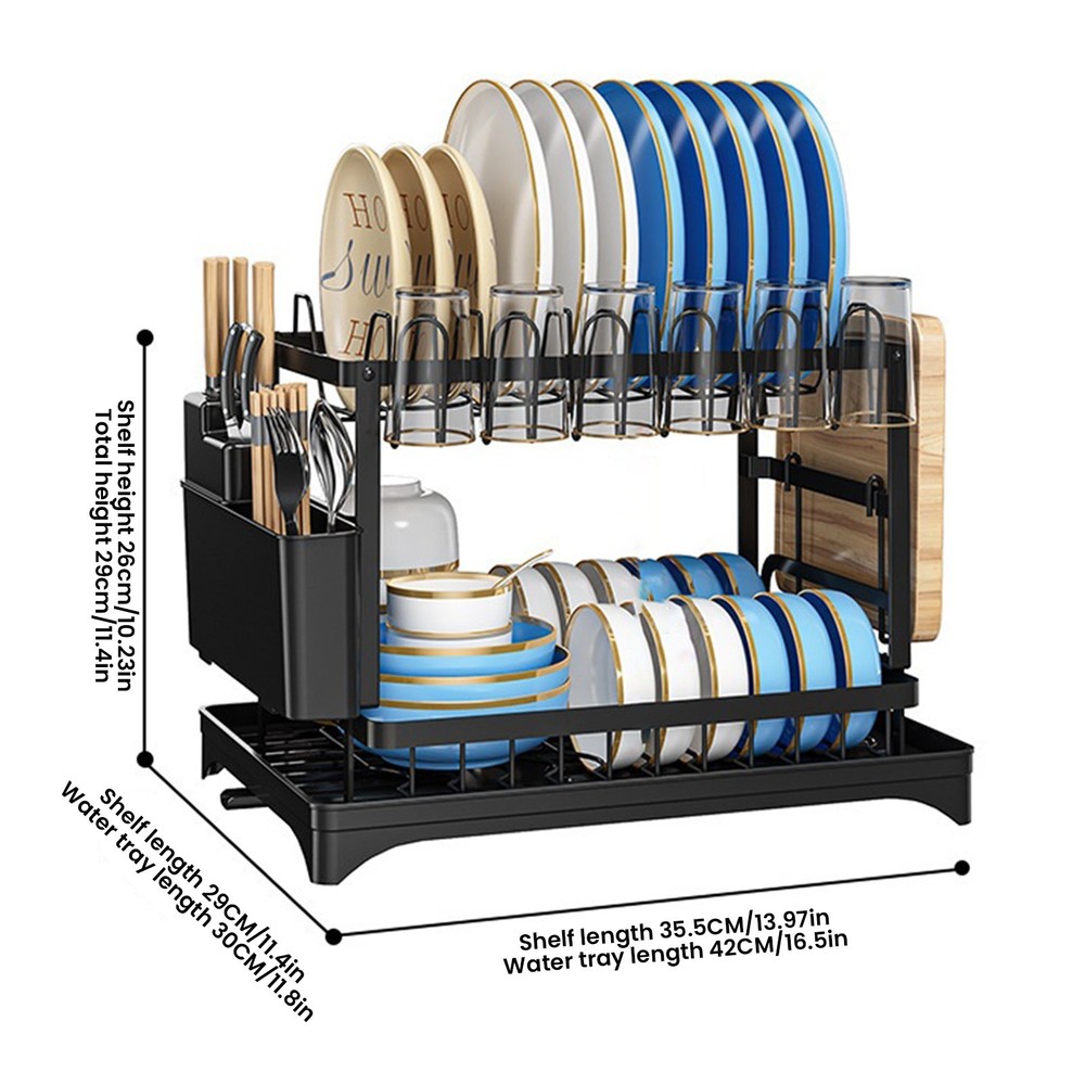 2 Level Dish Drainer with Binder Tray