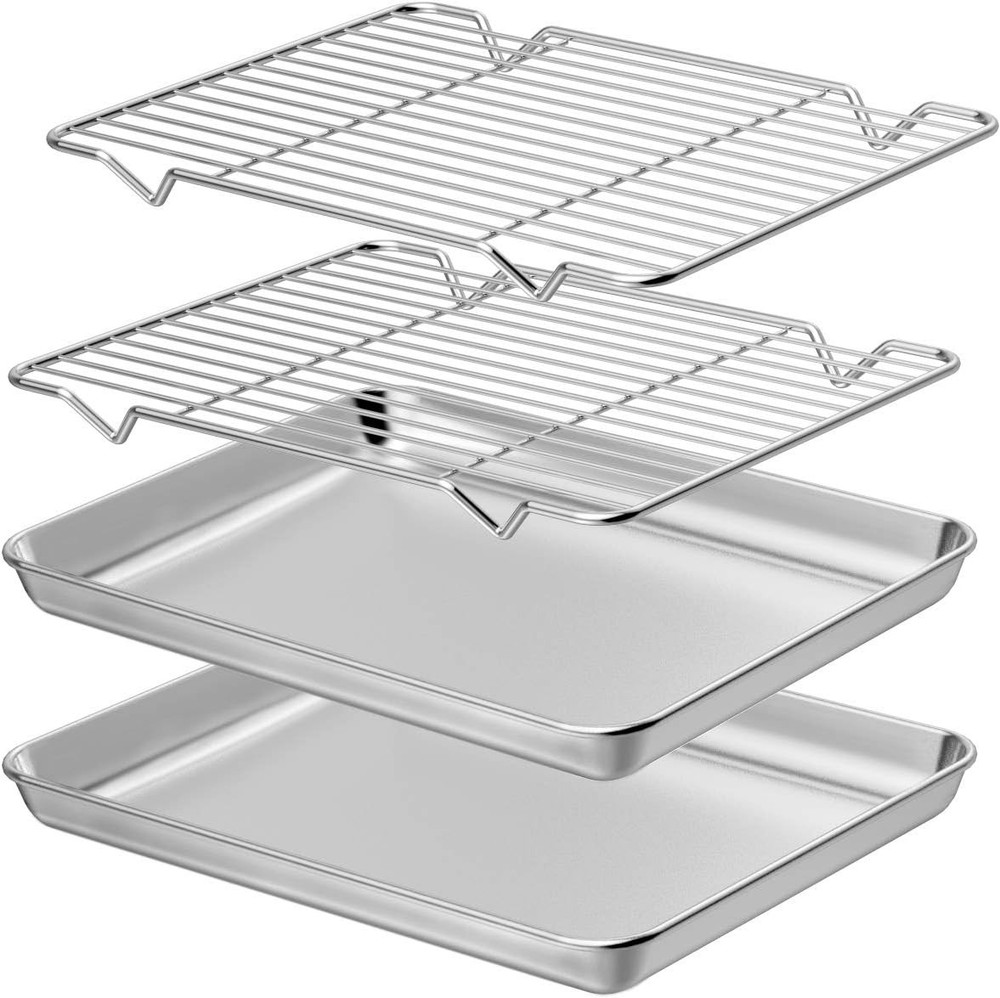 Baking Sheet W/ Rack Set [2 Sheets 2 Racks] Stainless Steel Cookie Pan baking