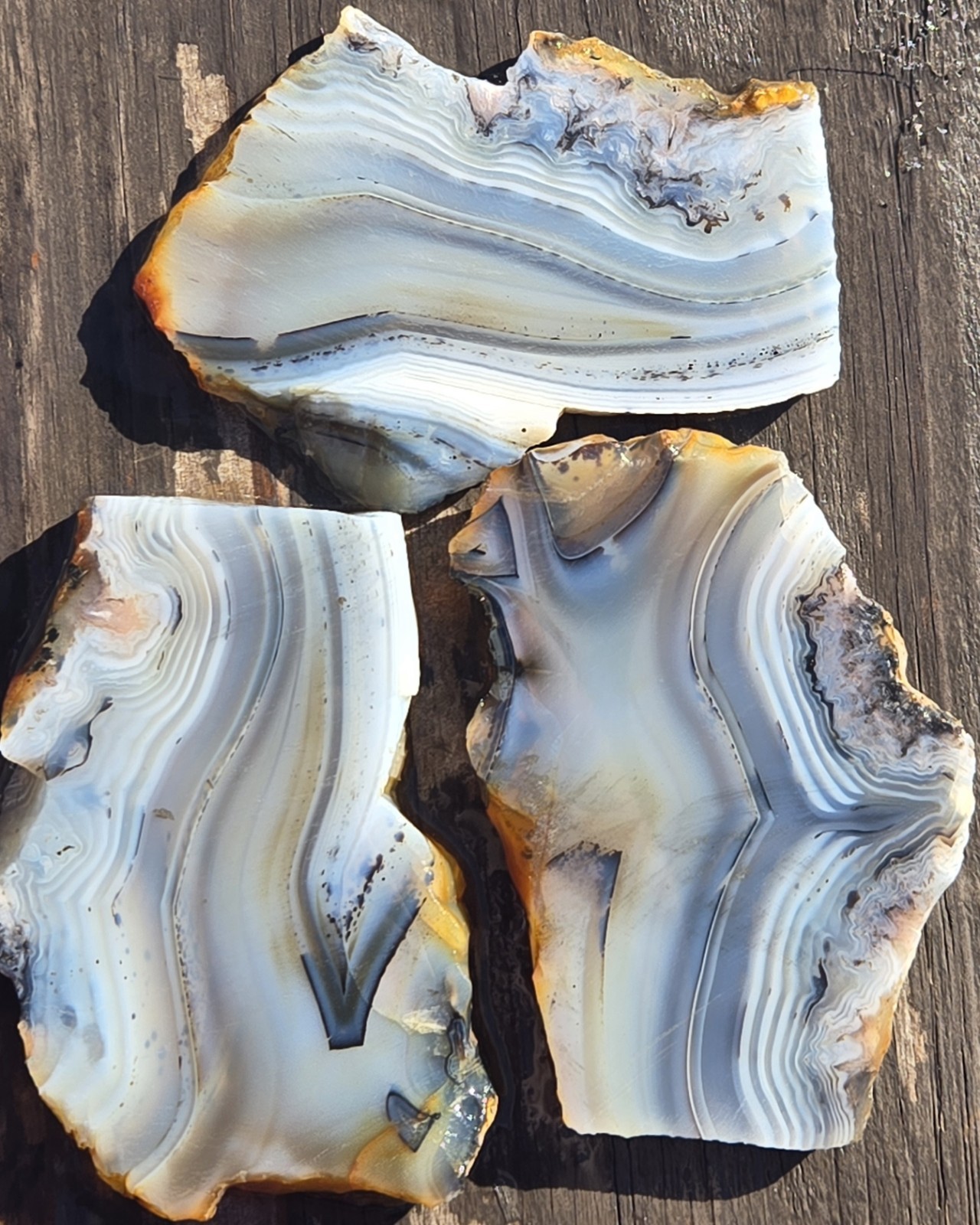 3 Moroccan Agate Matching Slabs From The Same Piece Haunting Banding Patterns
