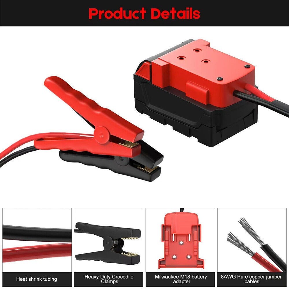 5.9FT Jumper Cable Clamps For Milwaukee 18V Li-ion Battery Jumper Starter 8AWG