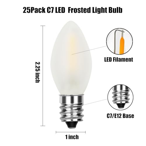 25 Pack C7 LED Light Bulbs, C7 Vintage Christmas Replacement Frosted White