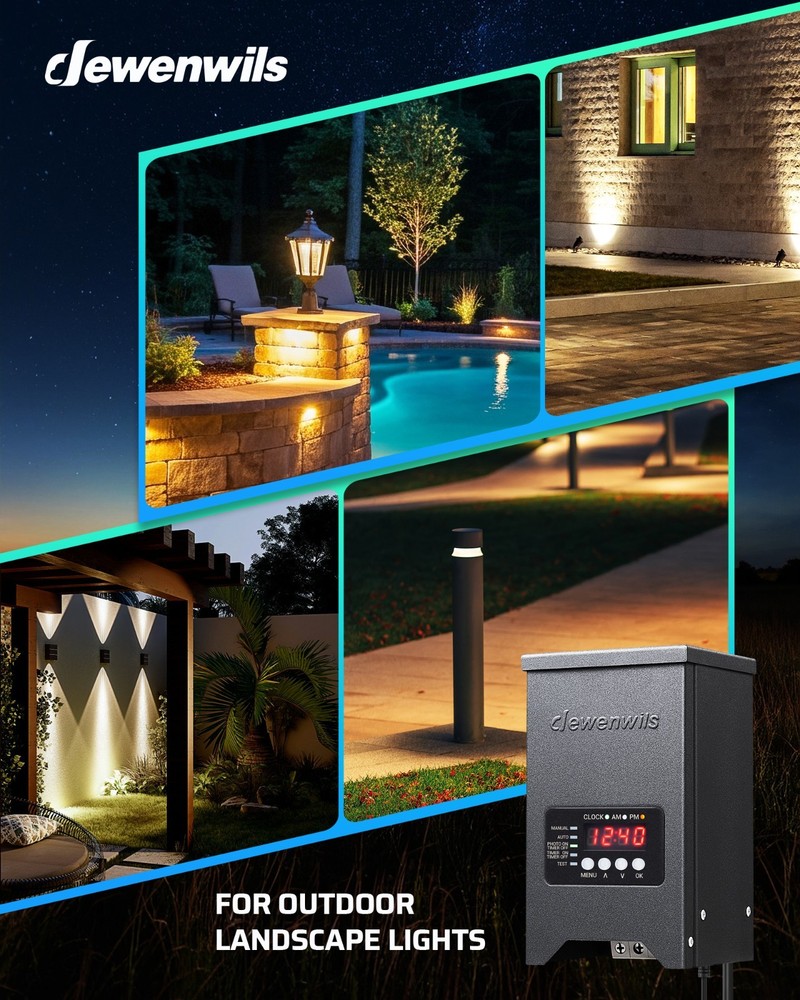 DEWENWILS 200W Low Voltage Landscape Transformer, Dusk to Dawn Sensor & Timer,