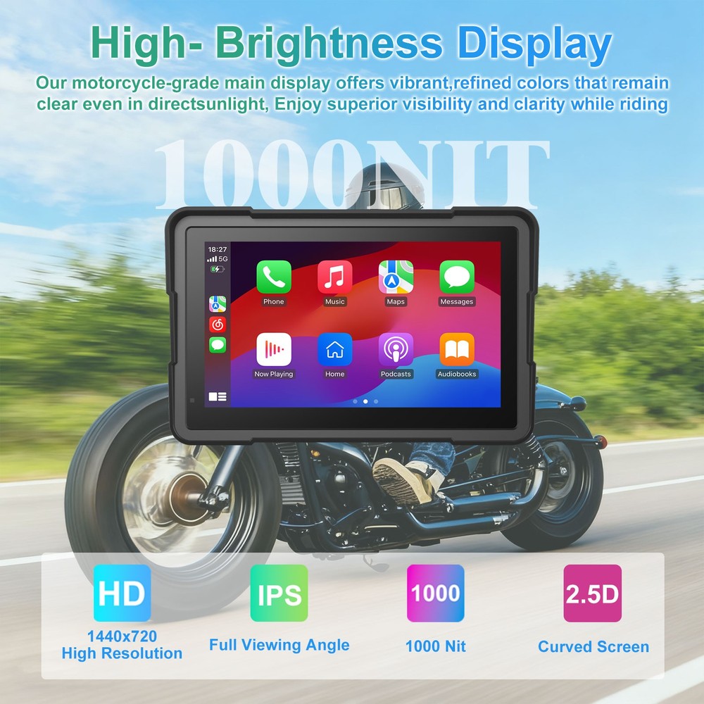 7" BMW Motorcycle CarPlay Data Reading, Light Sensor, Music Sharing, Intercom