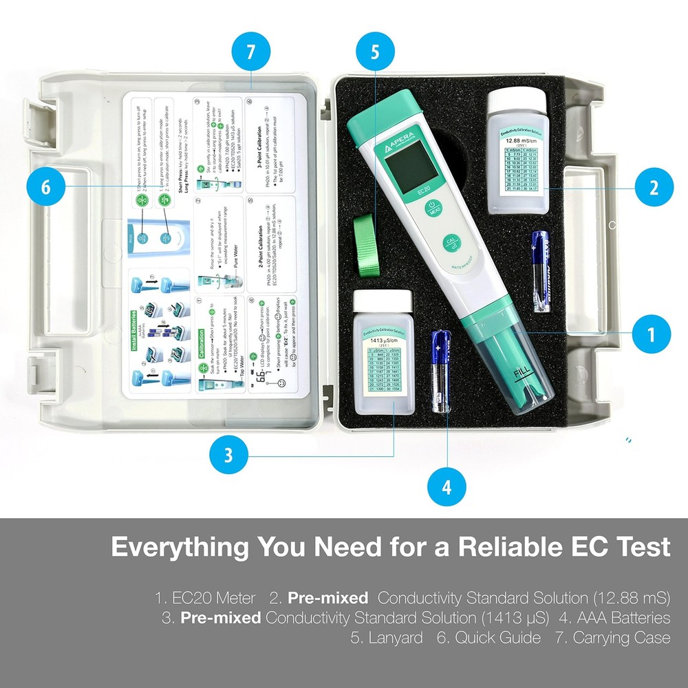 Apera Instruments Value Series EC20 Conductivity (EC) Pocket Tester Kit, ±1% ...