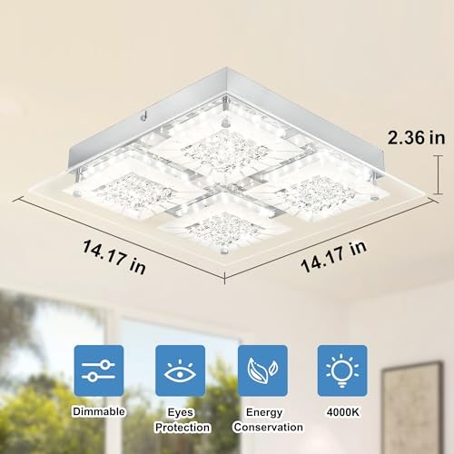 Bathroom Ceiling Light Crystal Flush Mount Ceiling Lights Square-14.17 inches-N
