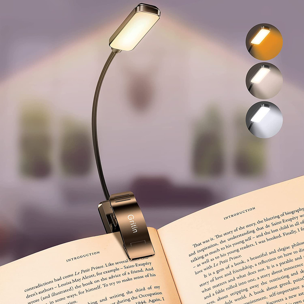 Rechargeable 9 LED Book Light - 3 Color Modes, Dimmable, 80 Hrs Runtime