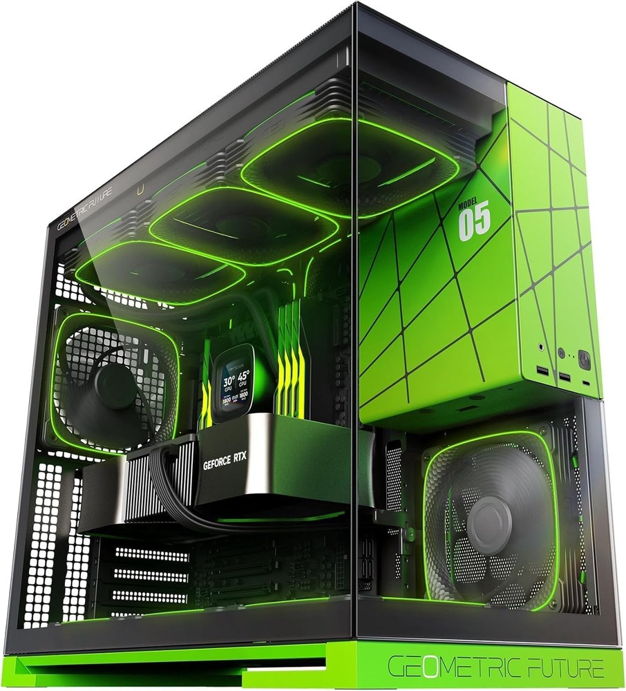 Geometric Future M5 Mid Tower Gaming Case Black Green