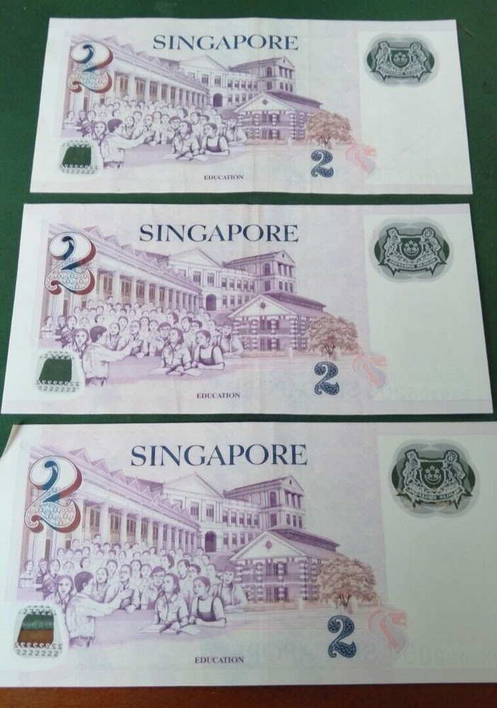 Singapore $2 Two Dollar Banknote x 3