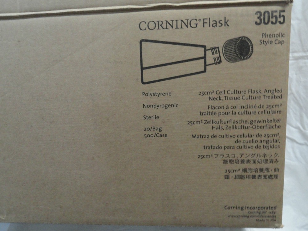80 Corning 25cm² Cell Culture Flasks 3055 Angled Neck Triangular Sterile Treated