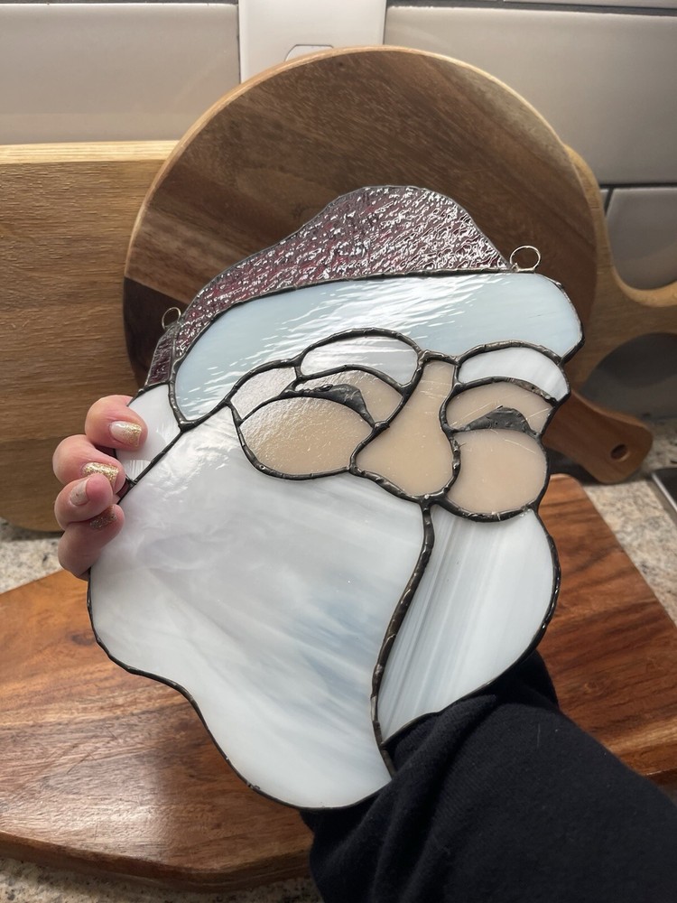 Stained Glass Santa Sun Catcher Missing Hanging Chain