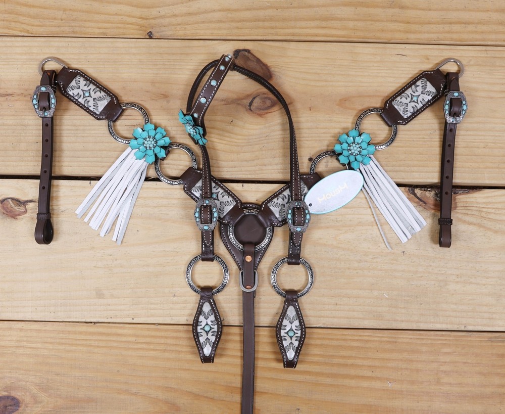 Western Leather Headstall and Breast Collar Tack Set