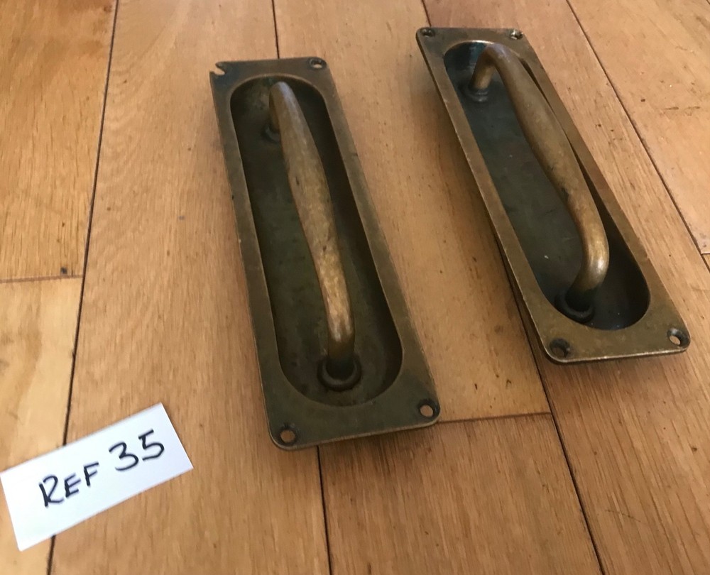 Vintage Brass Recessed Handles Door Pulls Solid Cast Antique Brass Rare - Ref 35