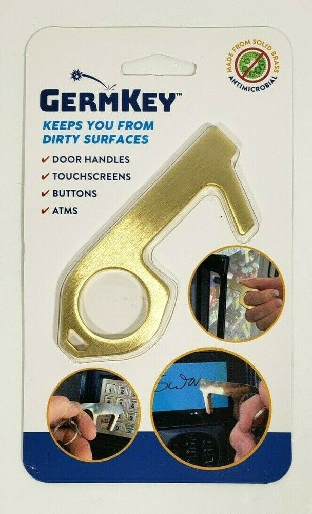 Germ Key Solid Brass Antimicrobial Hand Tool Contactless Key Door Opener/Closer