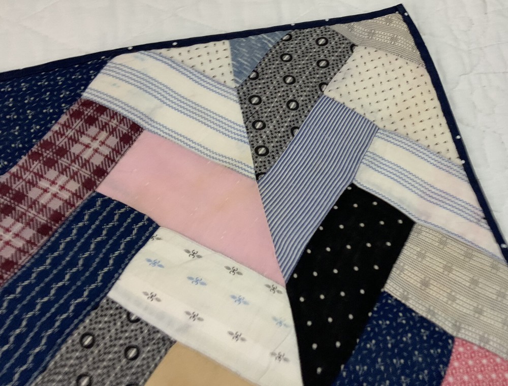 Vintage Patchwork Table Topper Or Doll Crib Quilt, Rectangles, Blue, Multi