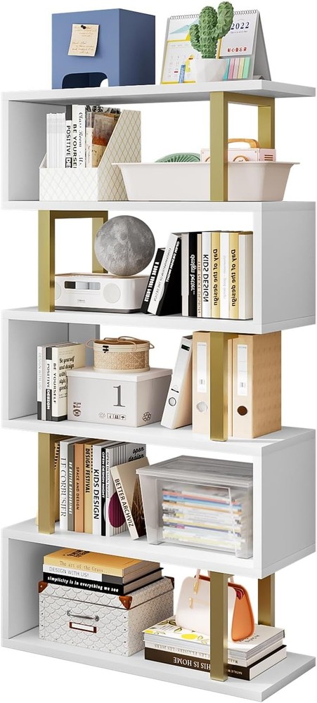 SORCEDAS Bookshelf Storage Display Rack (White, 5 Layers)