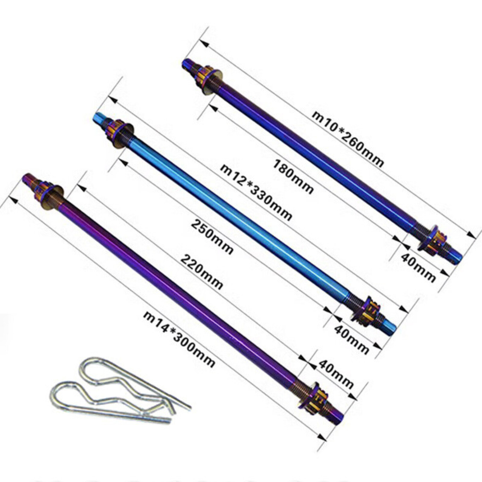 M10 M12 M14 Titanium Motorcycle Bike Front Wheel Axle Set 240/260/280/300/330mm