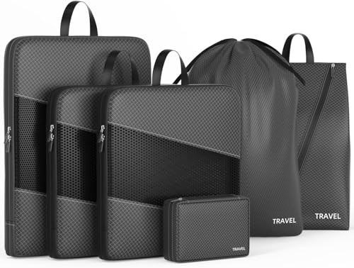 Compression Packing Cubes for Suitcases, 6 Set Travel Organizer Cubes for