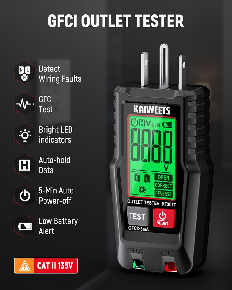 KAIWEETS Electrical Test Kit NCV Voltage Tester GFCI Outlet Tester