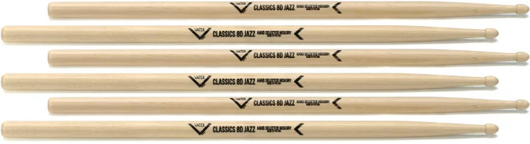Vater Classics Drumsticks 3-pack - 8D Jazz - Wood Tip