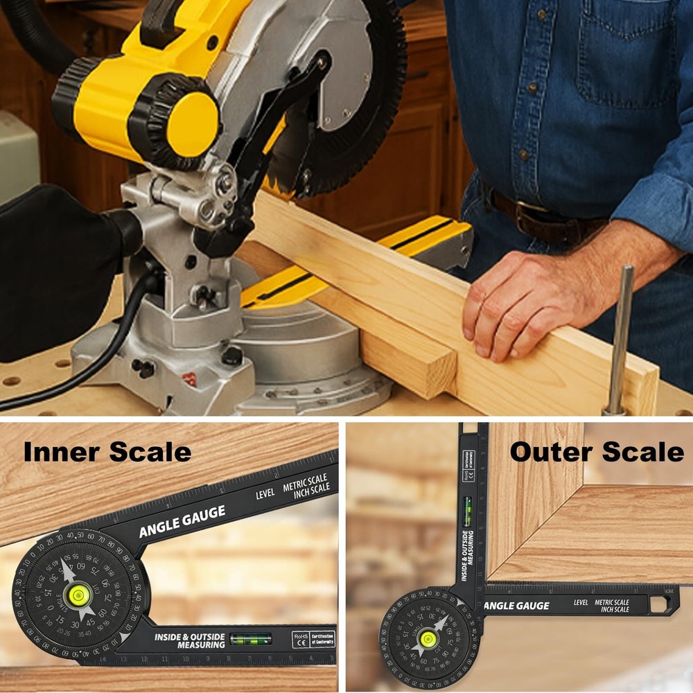 Miter Saw Protractor, 7 Inch Protractor with Level, High Precision Laser Mark...