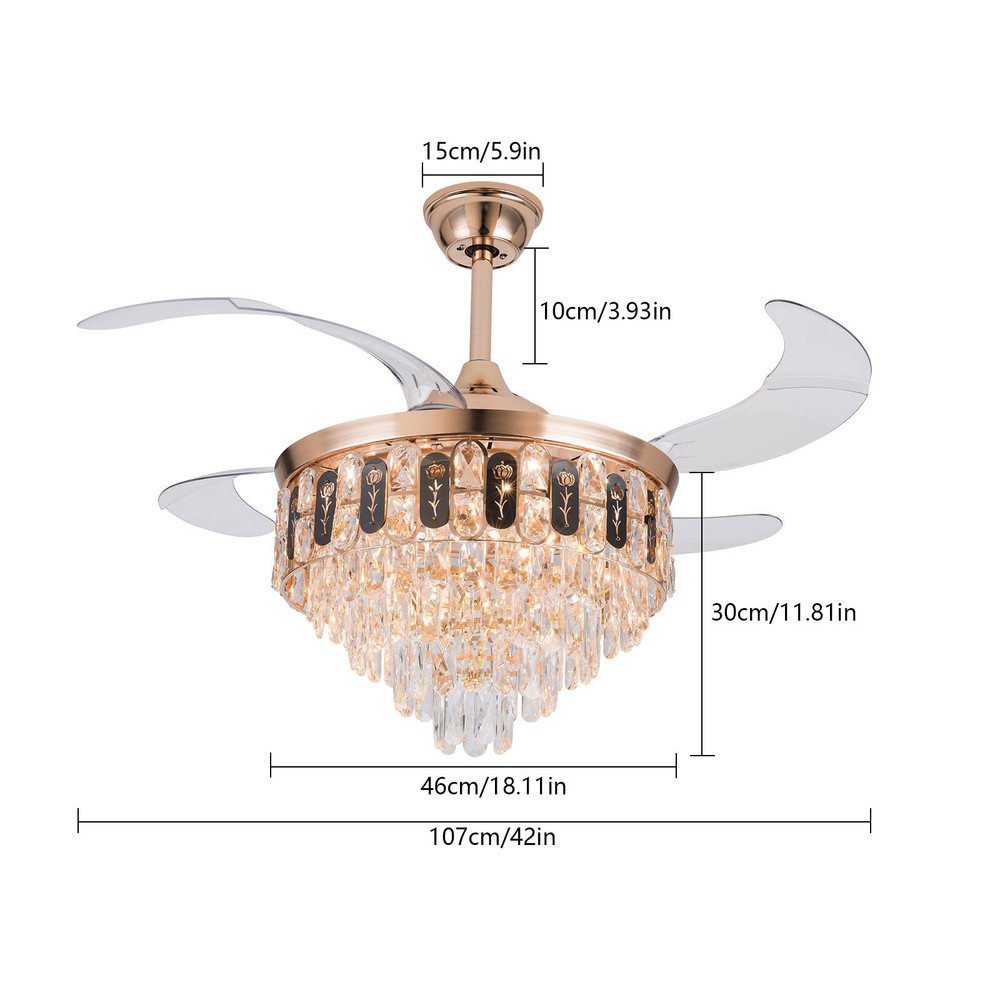 42 Inch 110V LED Ceiling Fan Adjustable Ceiling Light Fan With Remote Control