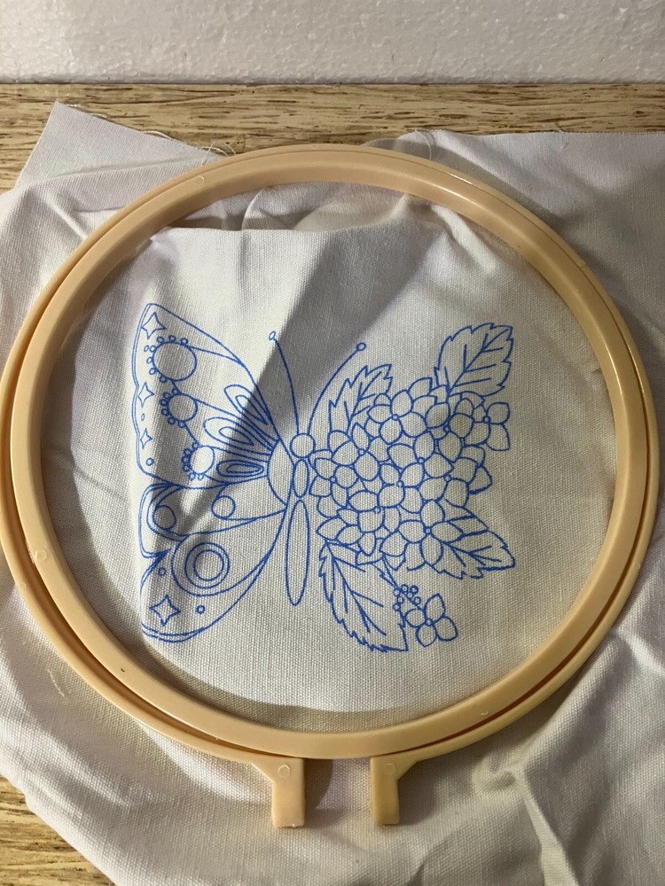 3 Handwork embroidery kits Butterfly, Dance, Fly, Float, hoops, thread, tools