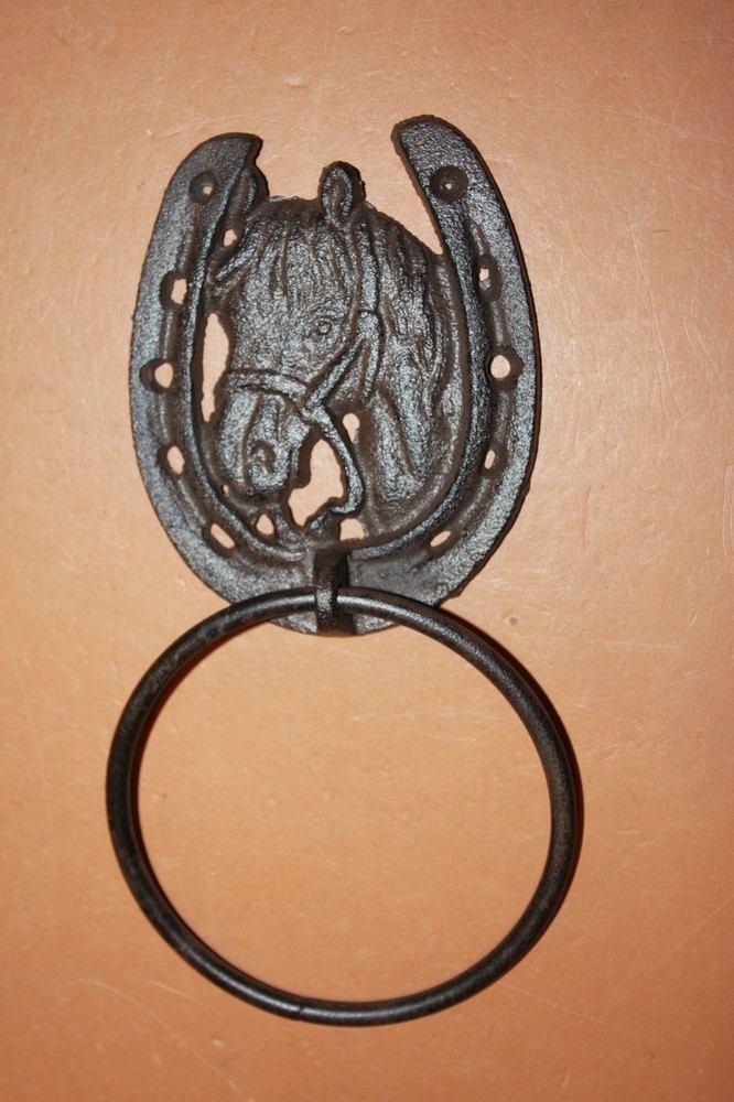 (3) Western Horse Bath Set Solid Cast Iron Towel Bar Ring