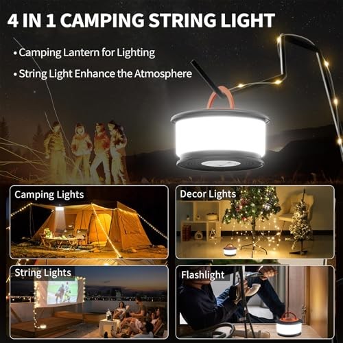 Camping String Lights, 4-in-1 Quick Storage Rechargeable Tent 2 Pack Orange