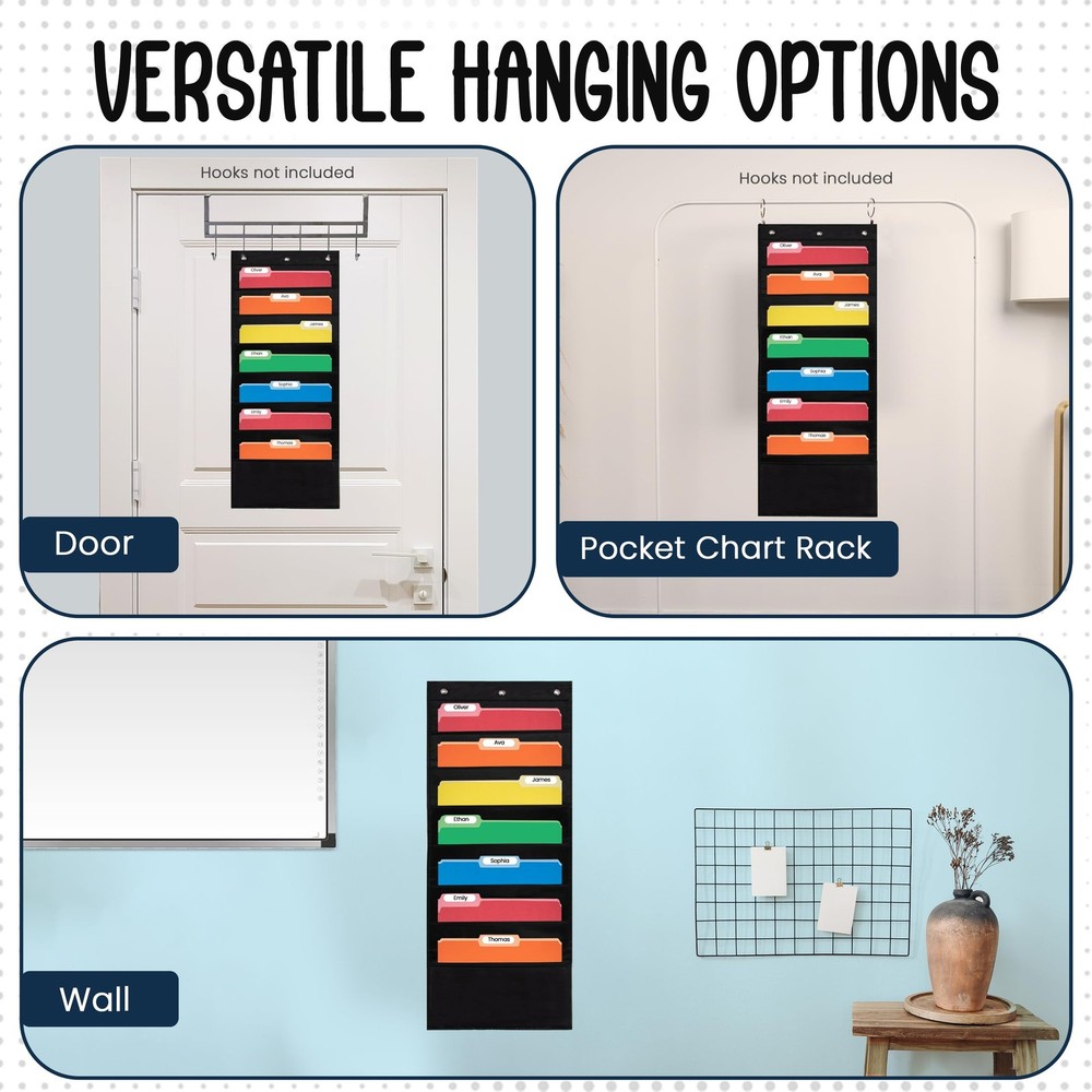 - 7 Pocket File Pocket Chart Black Tall - Versatile Wall Hanging File Folder ...