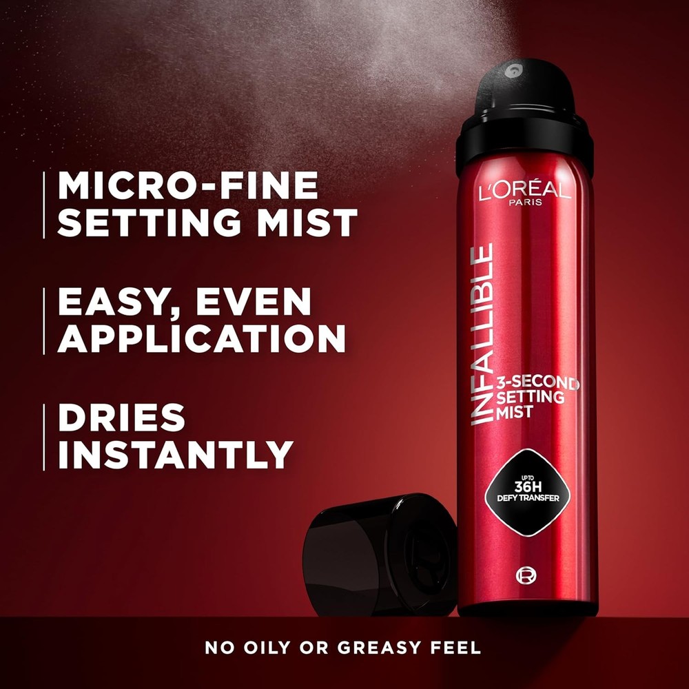 L'Oreal Paris Infallible 3-Second Setting Spray Mist, Microfine Mist for up to 3