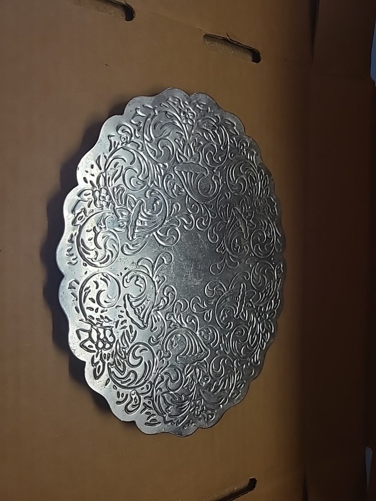 Vintage Etched Silver plate Footed Trivet, Hot Plate, 8” X 6”