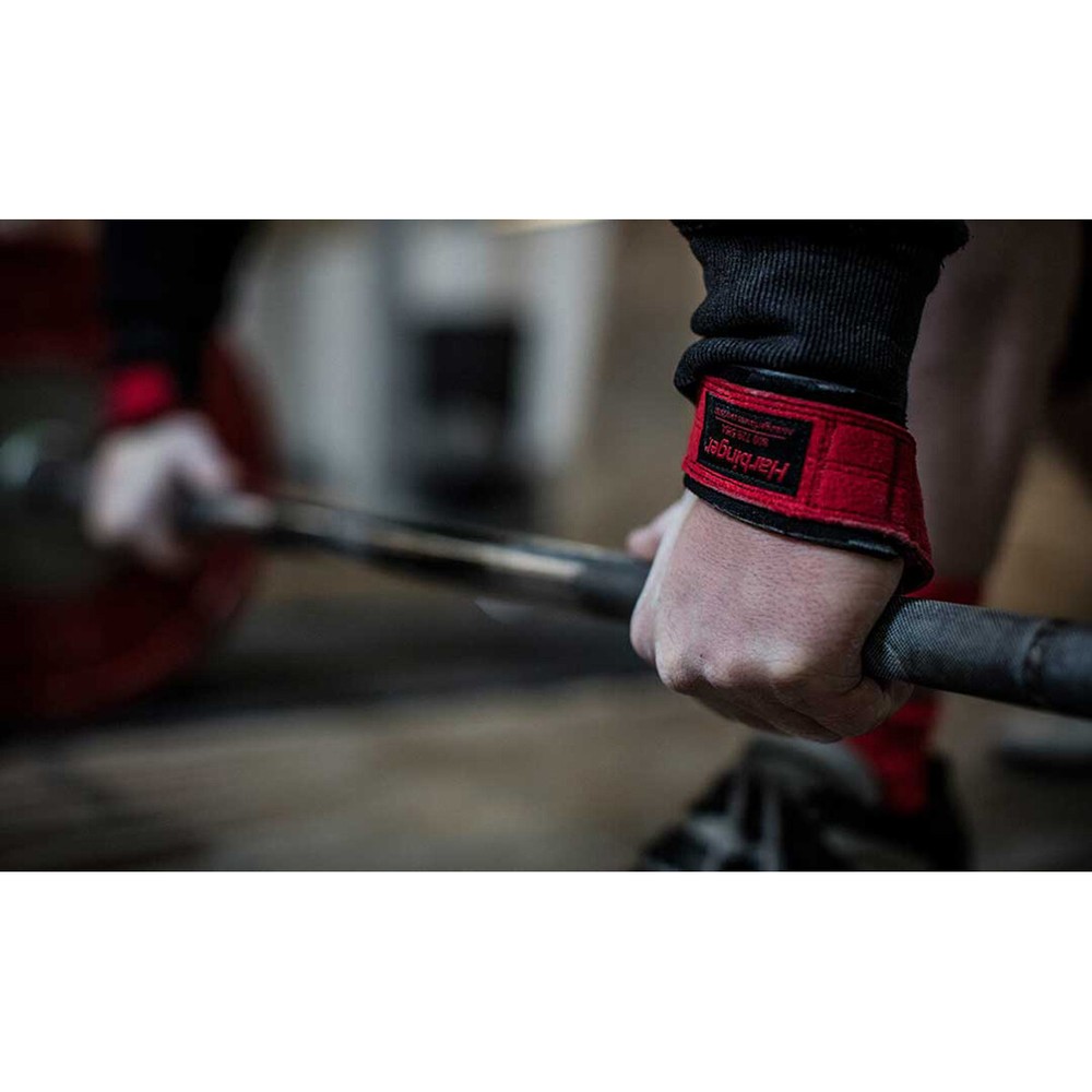 Harbinger 21" Padded Leather Weight Lifting Straps - Red