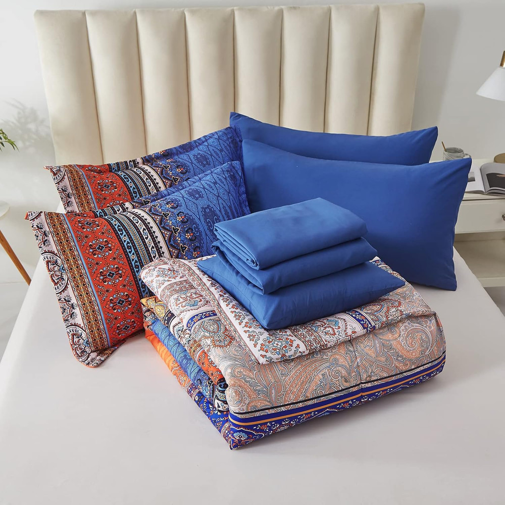 King 8Pc Boho Comforter Set Burnt Orange Paisley Microfiber Bedding