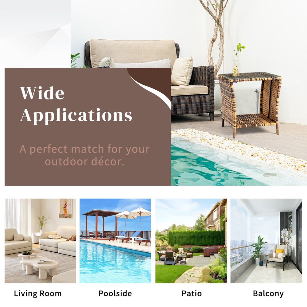 Glass Surface Yellow Gradient Iron Frame Rattan Side Table