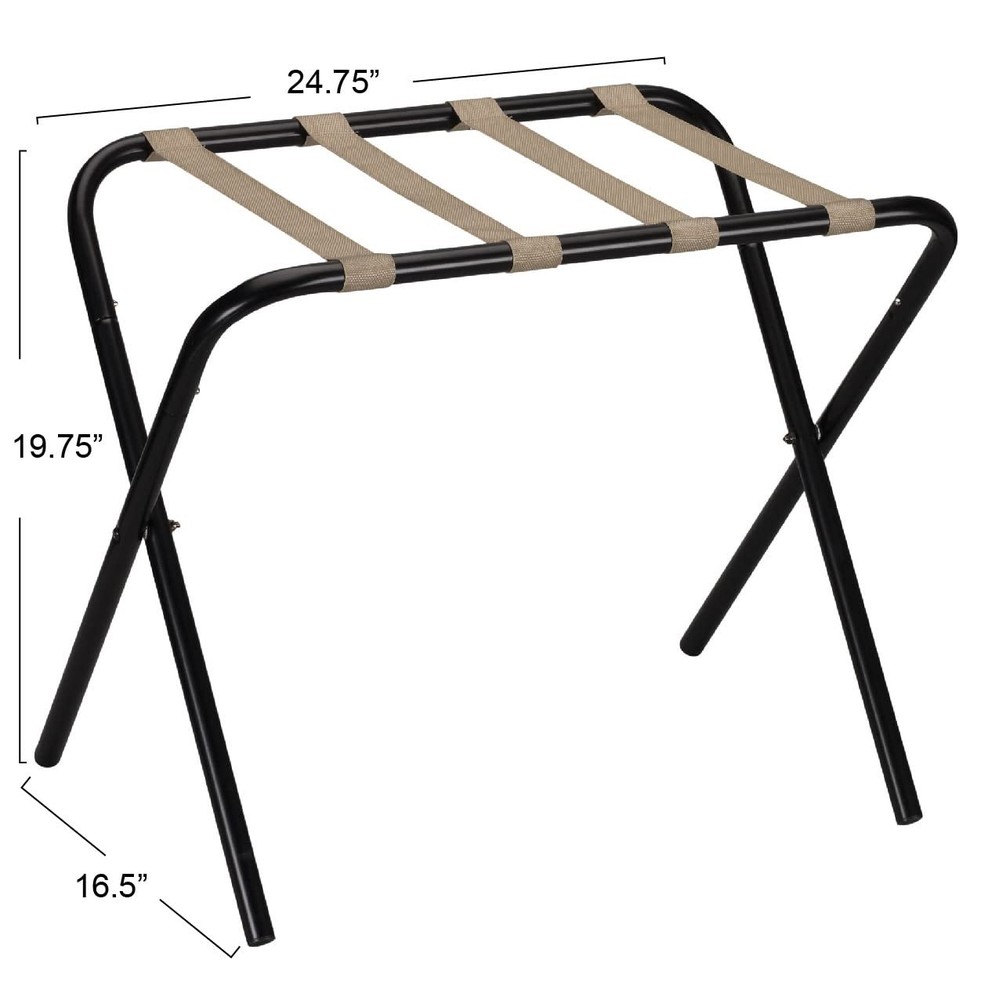 2126-1 Folding Luggage Rack | Black Frame with Khaki Straps