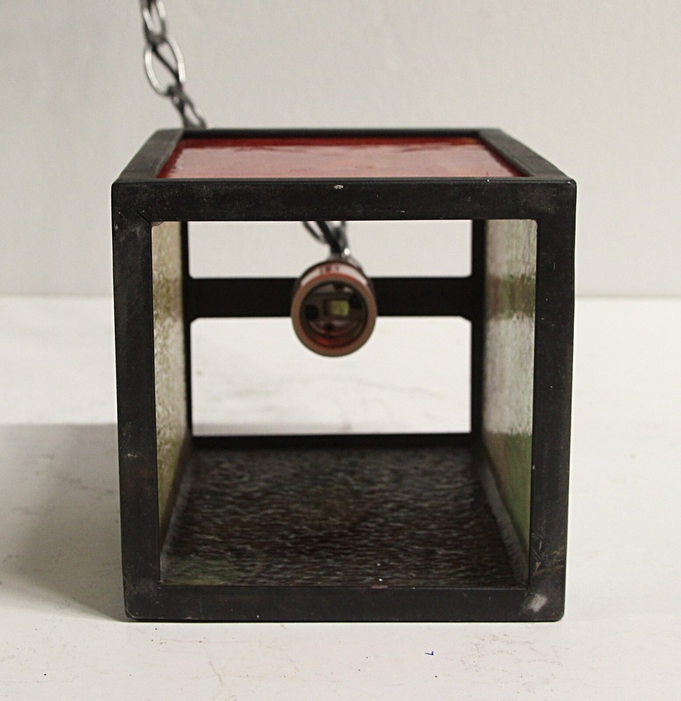 Modern Iron Lantern Pendant Light with Stained Glass
