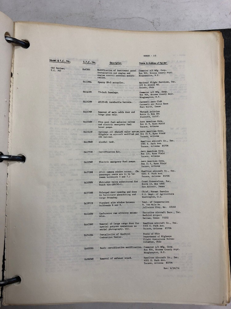 FAA Summary Of Supplemental Type Certificates 1971 Original