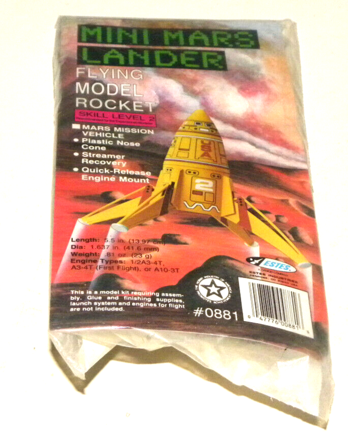 MINI MARS LANDER, Estes, Kit #0881, Skill Level 2, circa 1987-8, Opened, UNBUILT