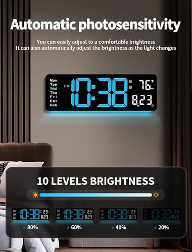Digital Wall Clock, 16" Large Display Digital Clock with Remote Control, Blue