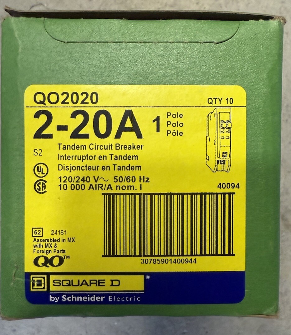 10 PCS Square D QO2020 Breakers