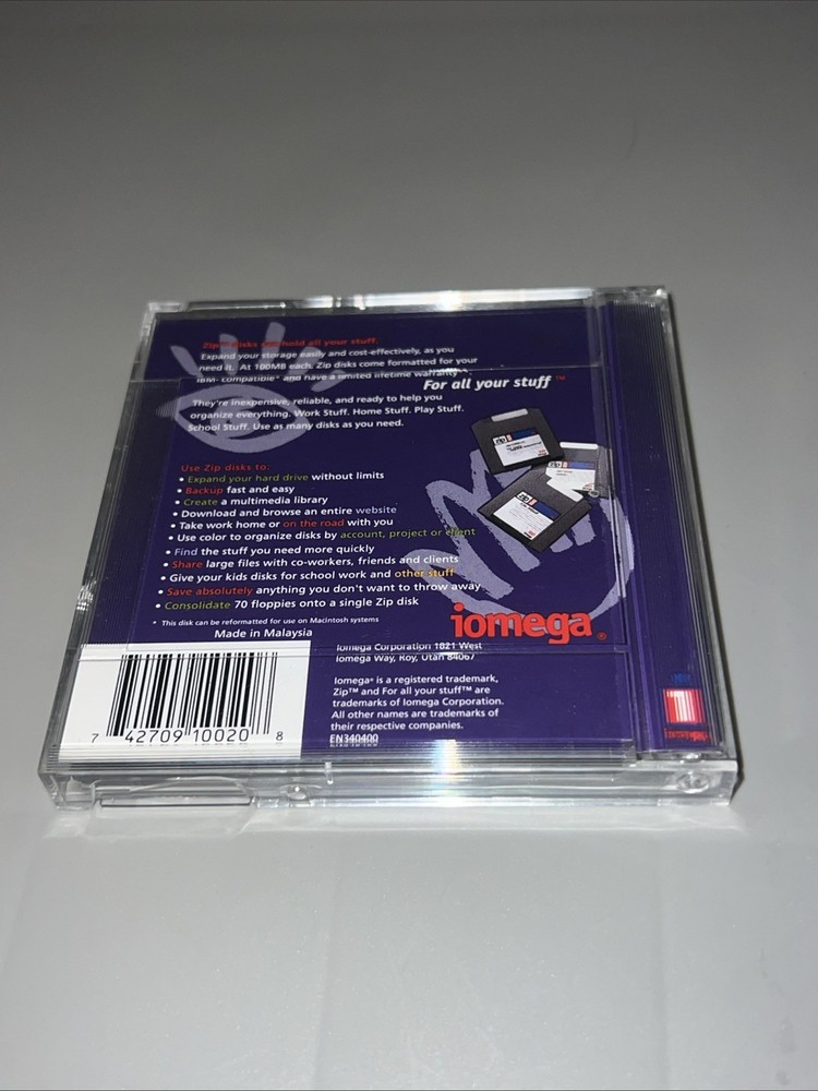 Iomega Zip Disk PC100 IBM Single Diskette 100MB Storage Capacity w Original Case